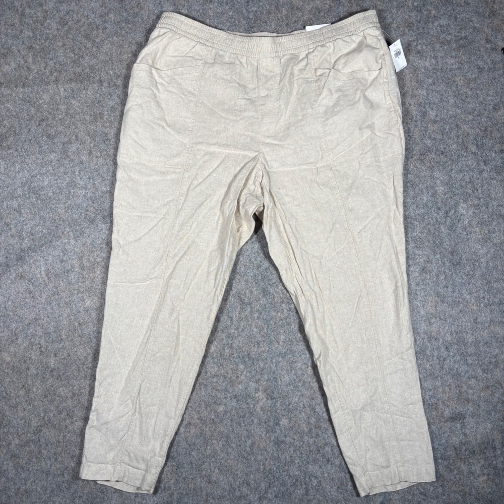 Old Navy High-Waisted‎ Cropped Linen Blend Pants XL Flax Pull On Drawstring NWT